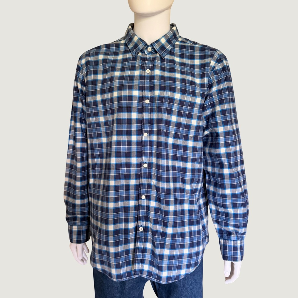 American Eagle Mens Seriously Soft Blue Plaid Flannel Button Down Shirt Size XXL